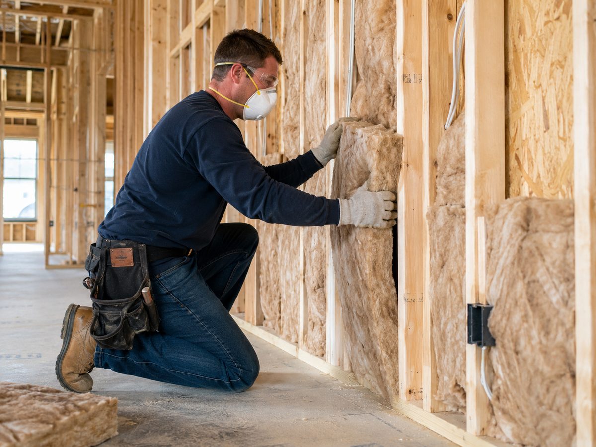 New construction home with wall insulation being installed